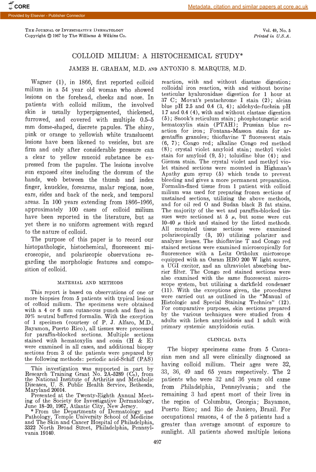 Colloid Milium: a Histochemical Study* James H