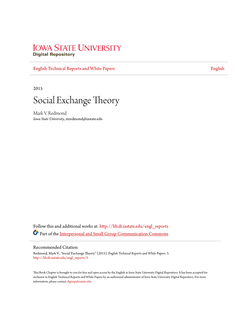 Social Exchange Theory Mark V