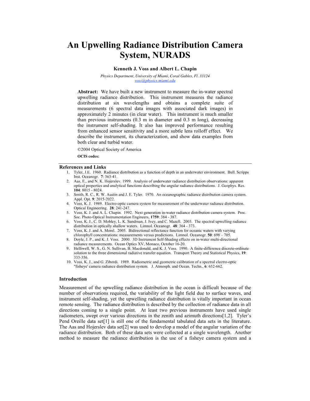 An Upwelling Radiance Distribution Camera System, NURADS