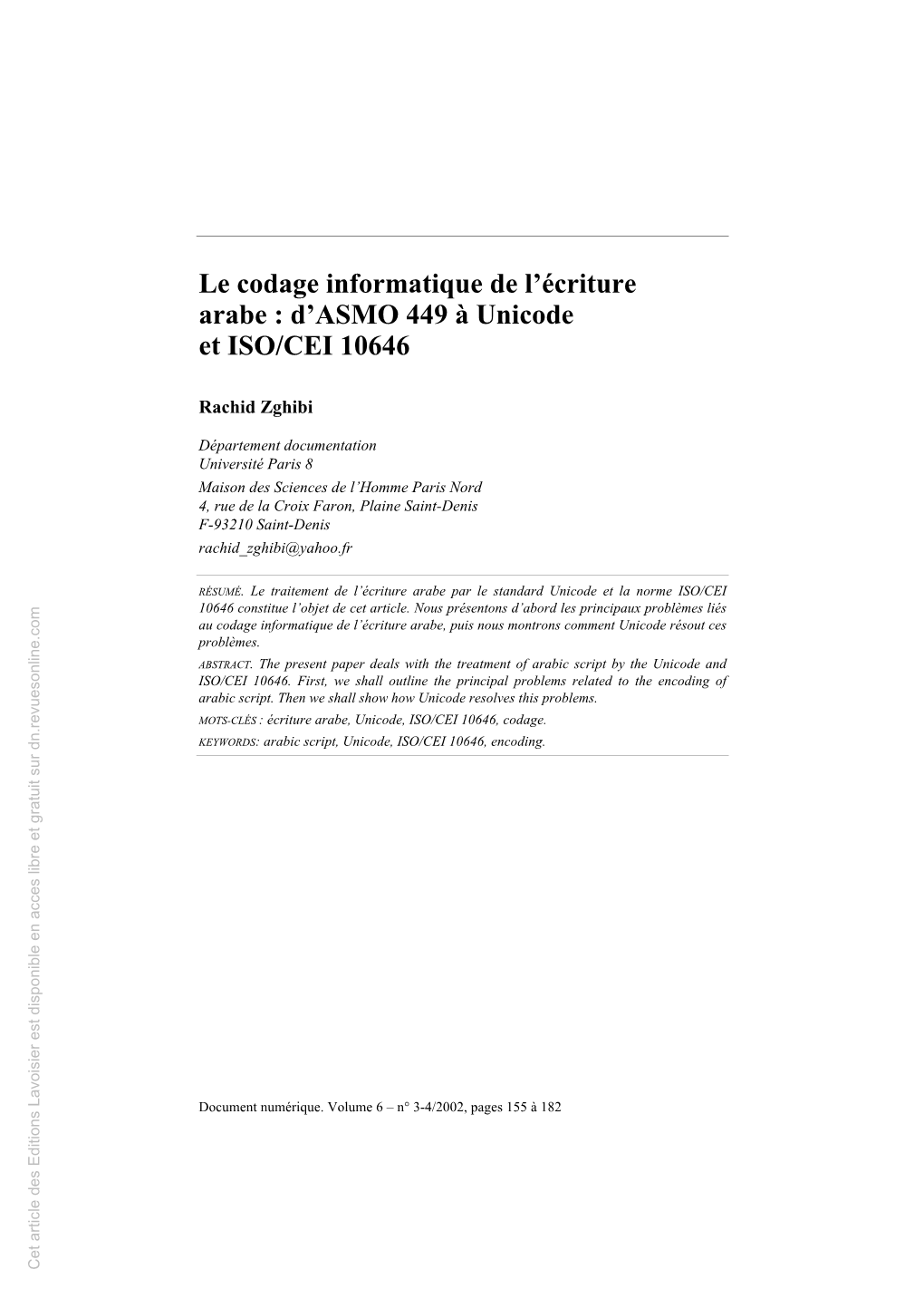 Le Codage Informatique De L'écriture Arabe : D'asmo 449 À Unicode Et