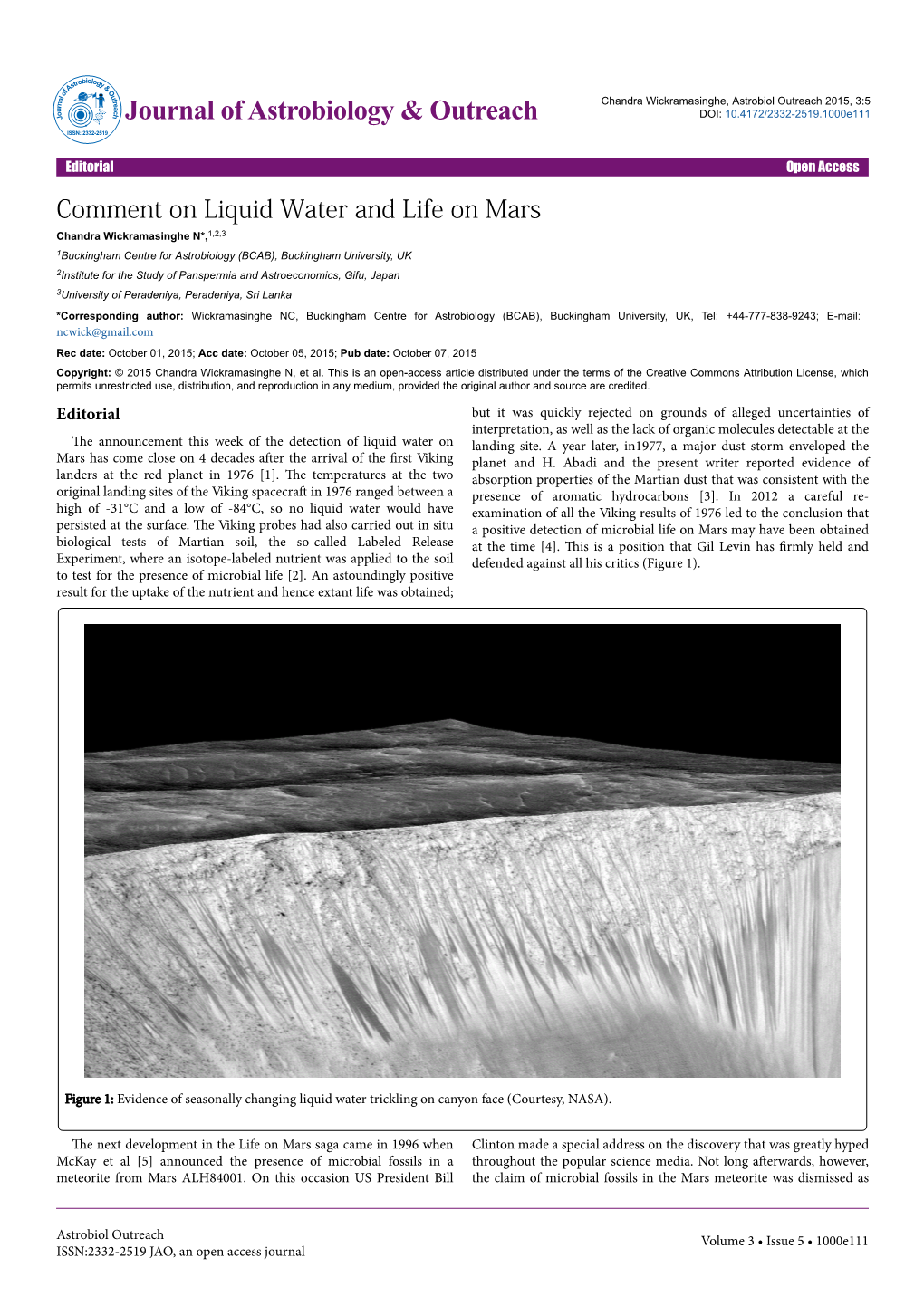 Comment on Liquid Water and Life on Mars