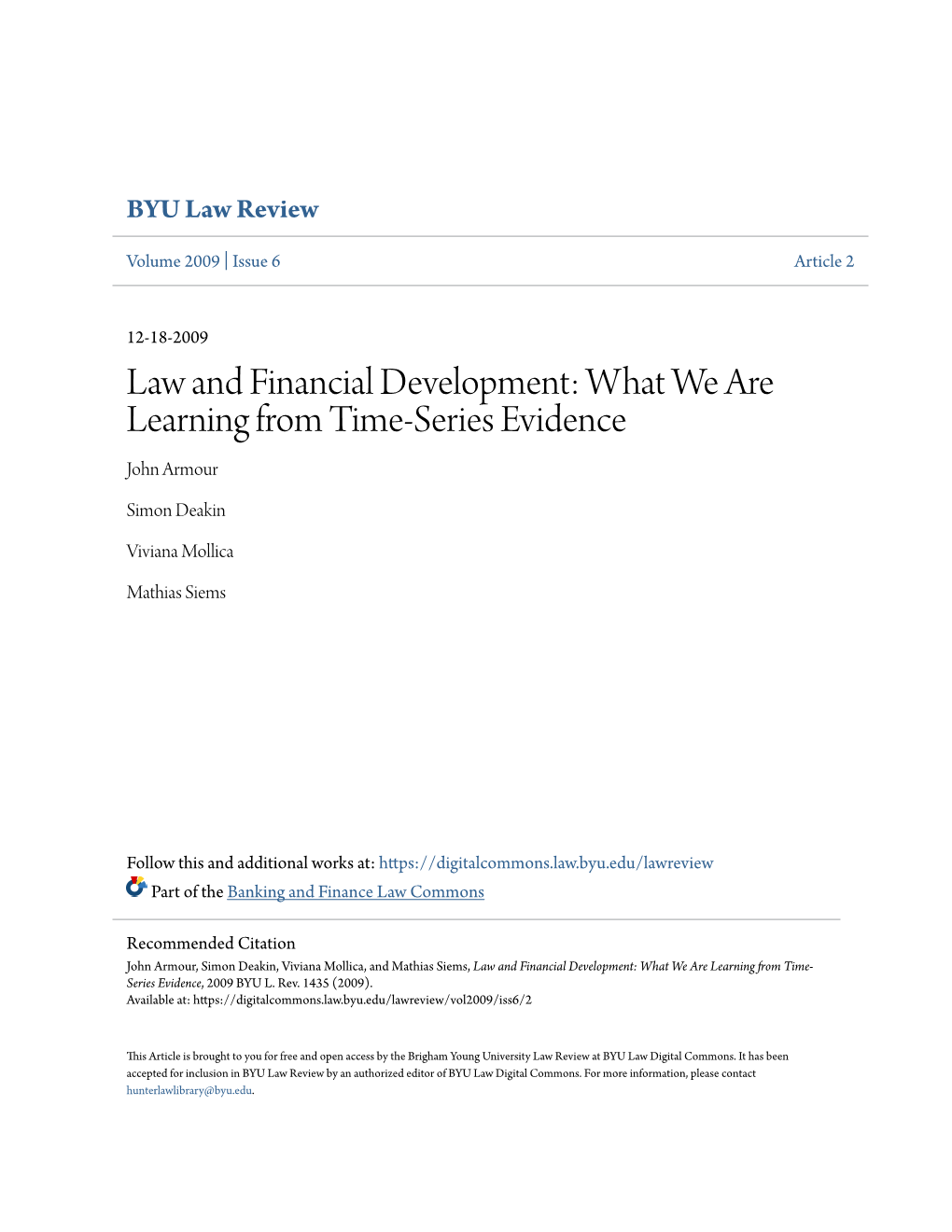 Law and Financial Development: What We Are Learning from Time-Series Evidence John Armour