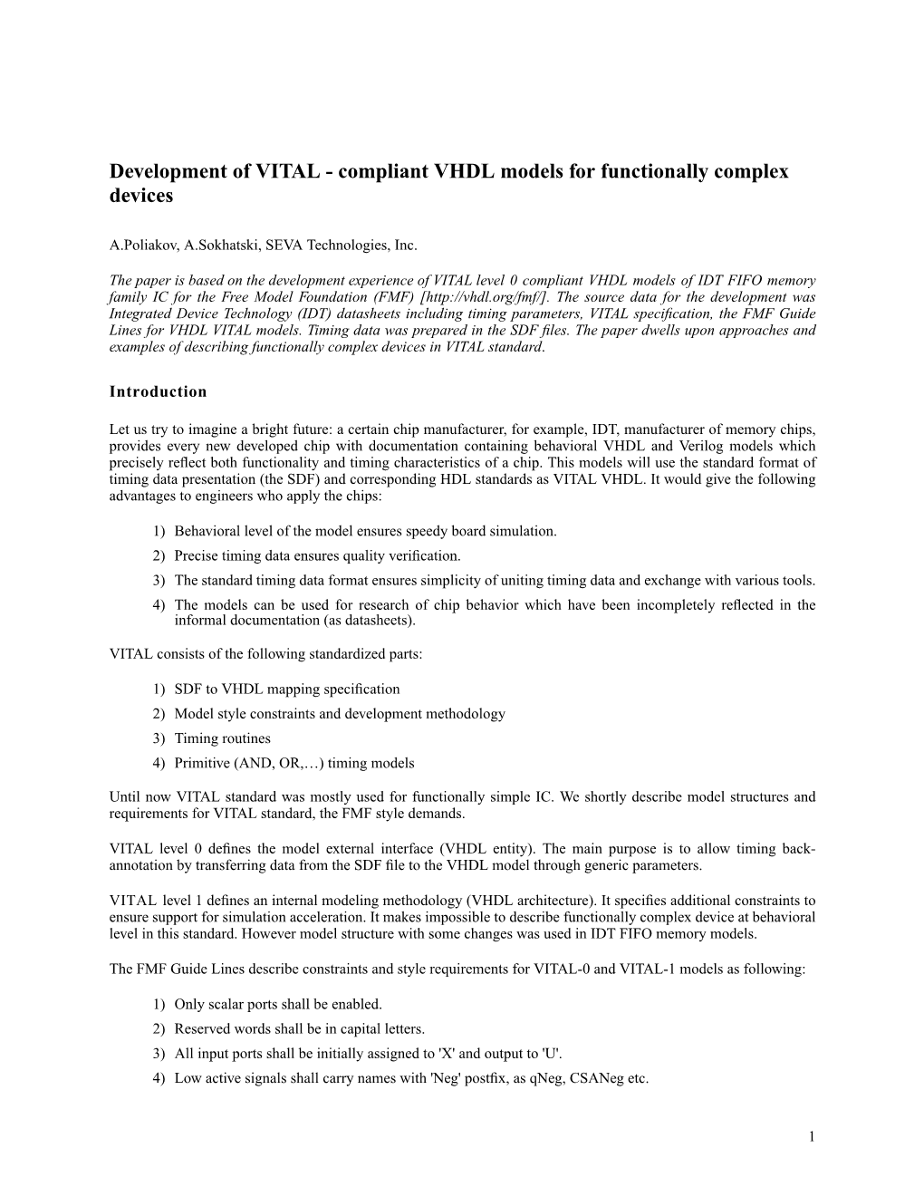 Development of VITAL - Compliant VHDL Models for Functionally Complex Devices