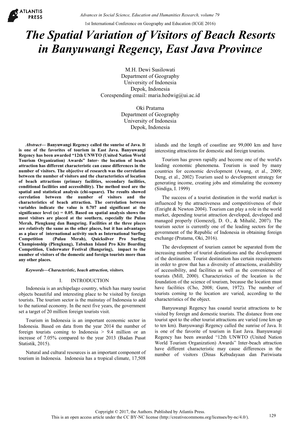 The Spatial Variation of Visitors of Beach Resorts in Banyuwangi Regency, East Java Province