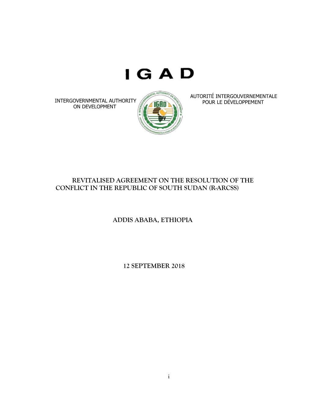 Revitalised Agreement on the Resolution of the Conflict in the Republic of South Sudan (R-Arcss)