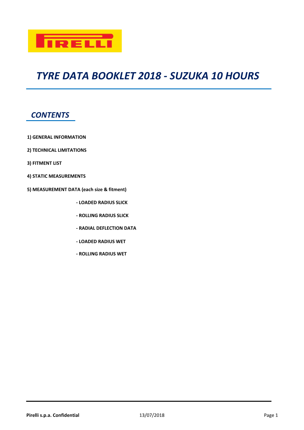 Tyre Data Booklet 2018 - Suzuka 10 Hours