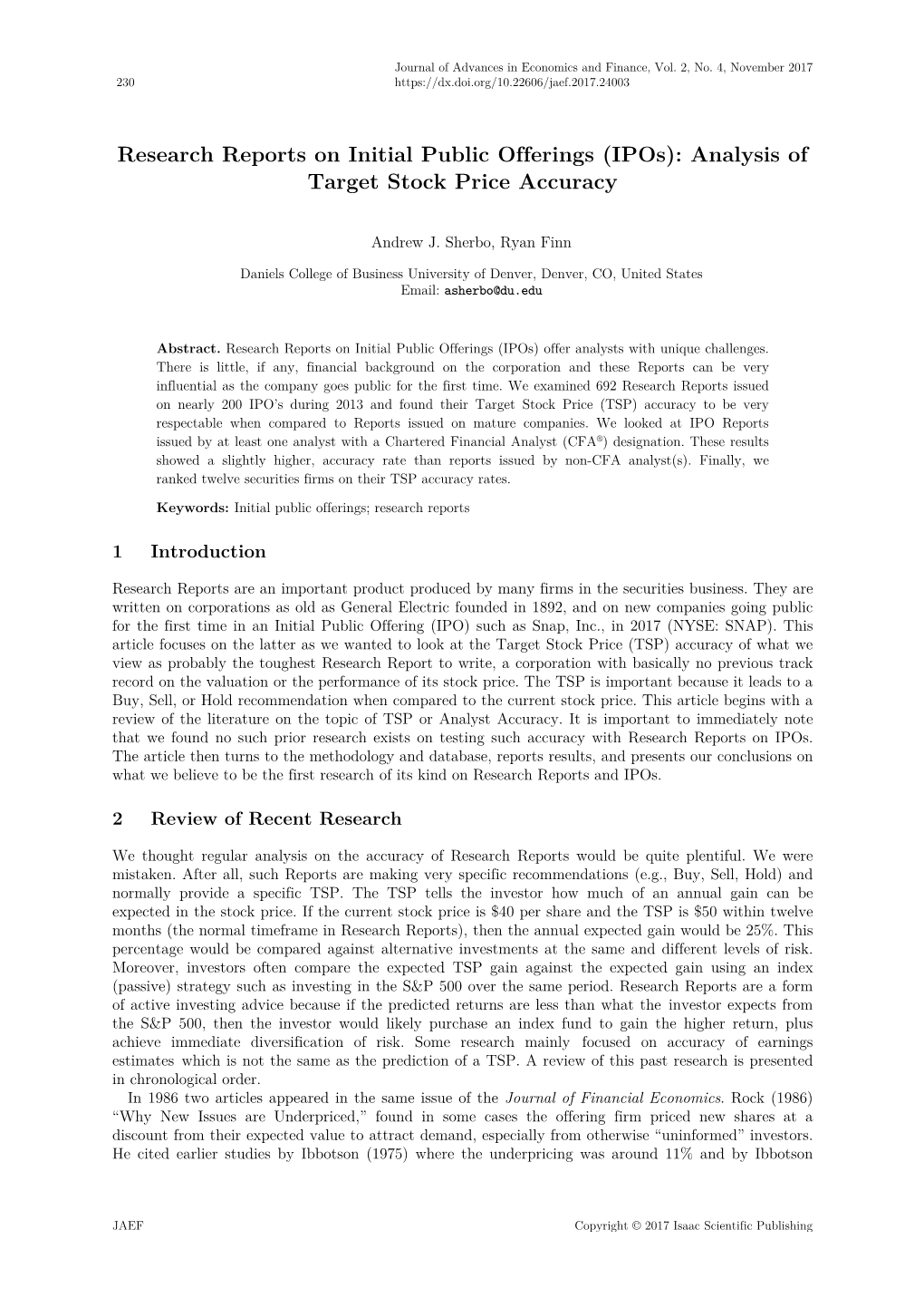 Research Reports on Initial Public Offerings (Ipos): Analysis of Target Stock Price Accuracy