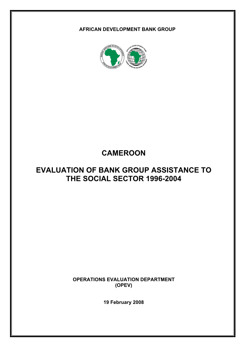 Cameroon: Evaluation of Bank Group Assistance to the Social Sector 1996