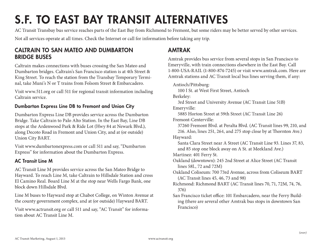 S.F. to East Bay Transit Alternatives