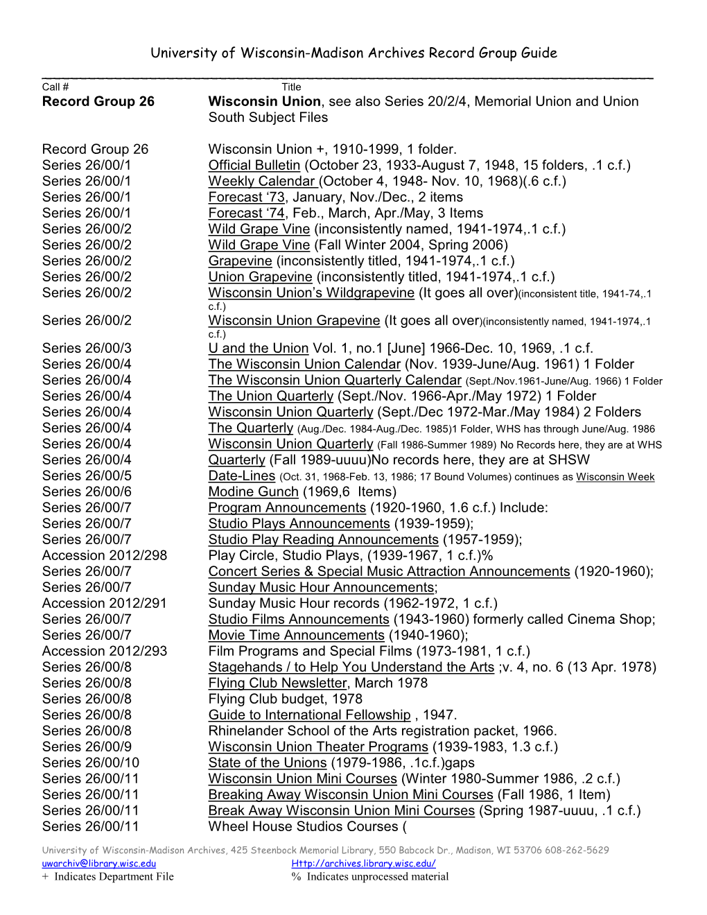 University of Wisconsin-Madison Archives Record Group