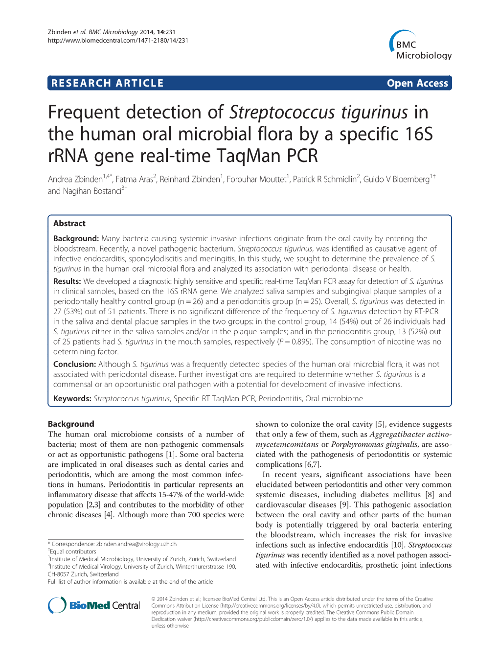 Frequent Detection of Streptococcus Tigurinus in the Human Oral