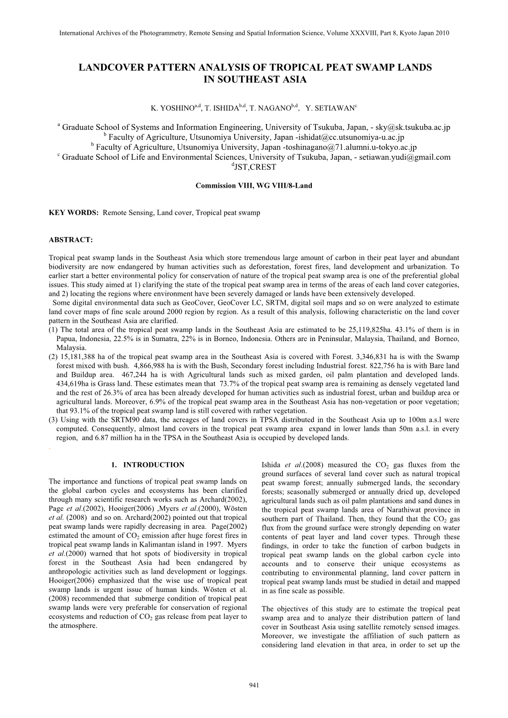 Landcover Pattern Analysis of Tropical Peat Swamp Lands in Southeast Asia