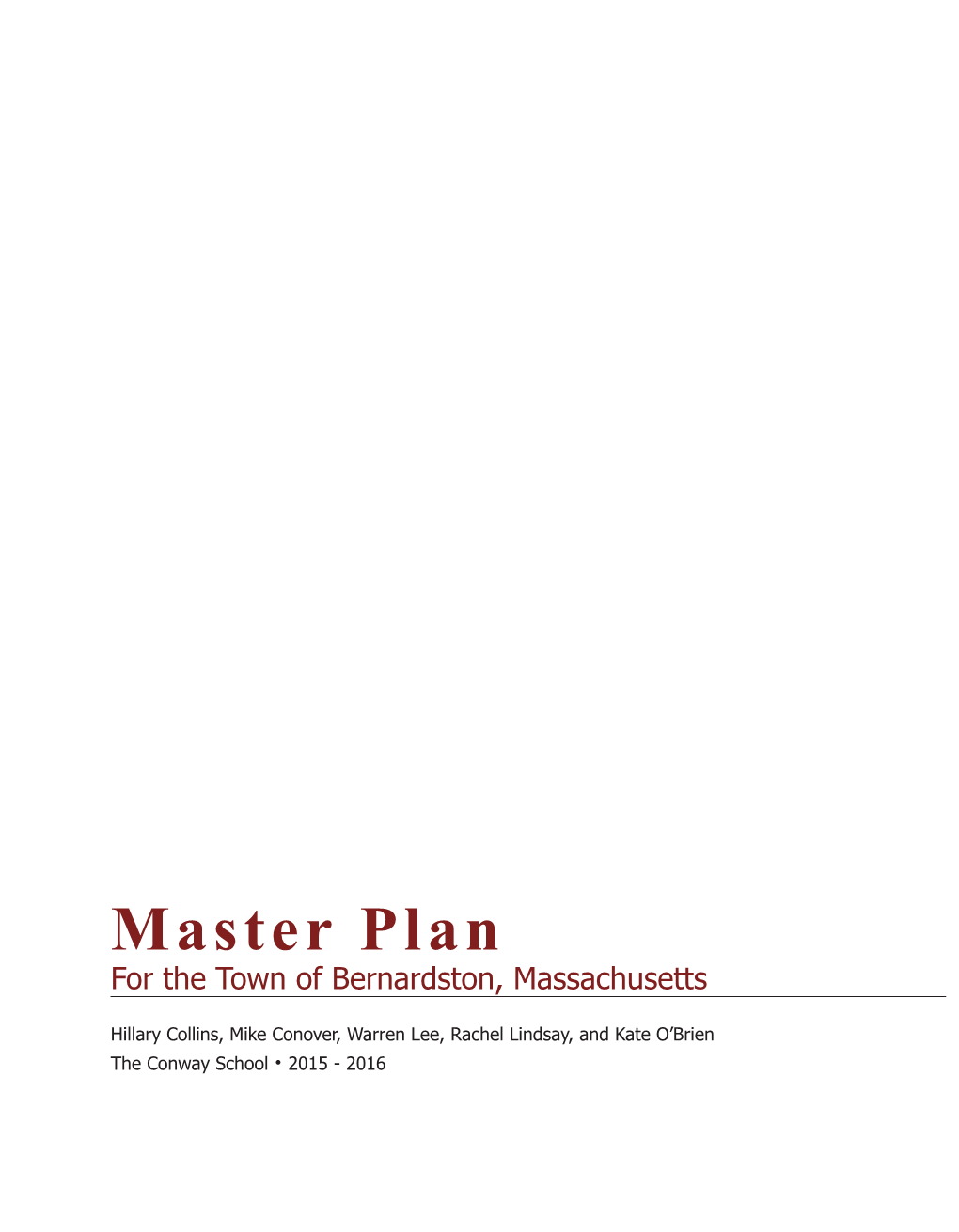 Master Plan for the Town of Bernardston, Massachusetts