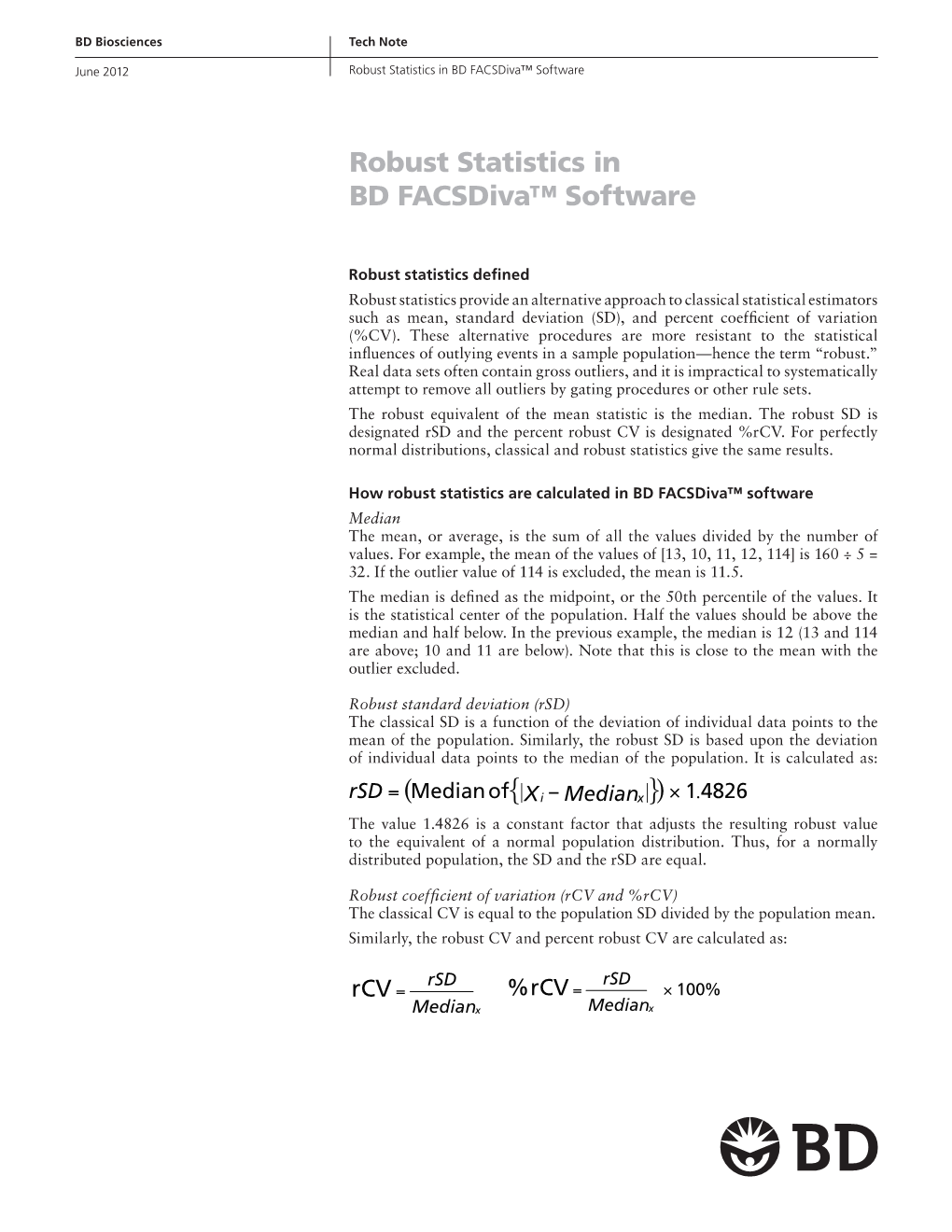 Robust Statistics in BD Facsdiva™ Software