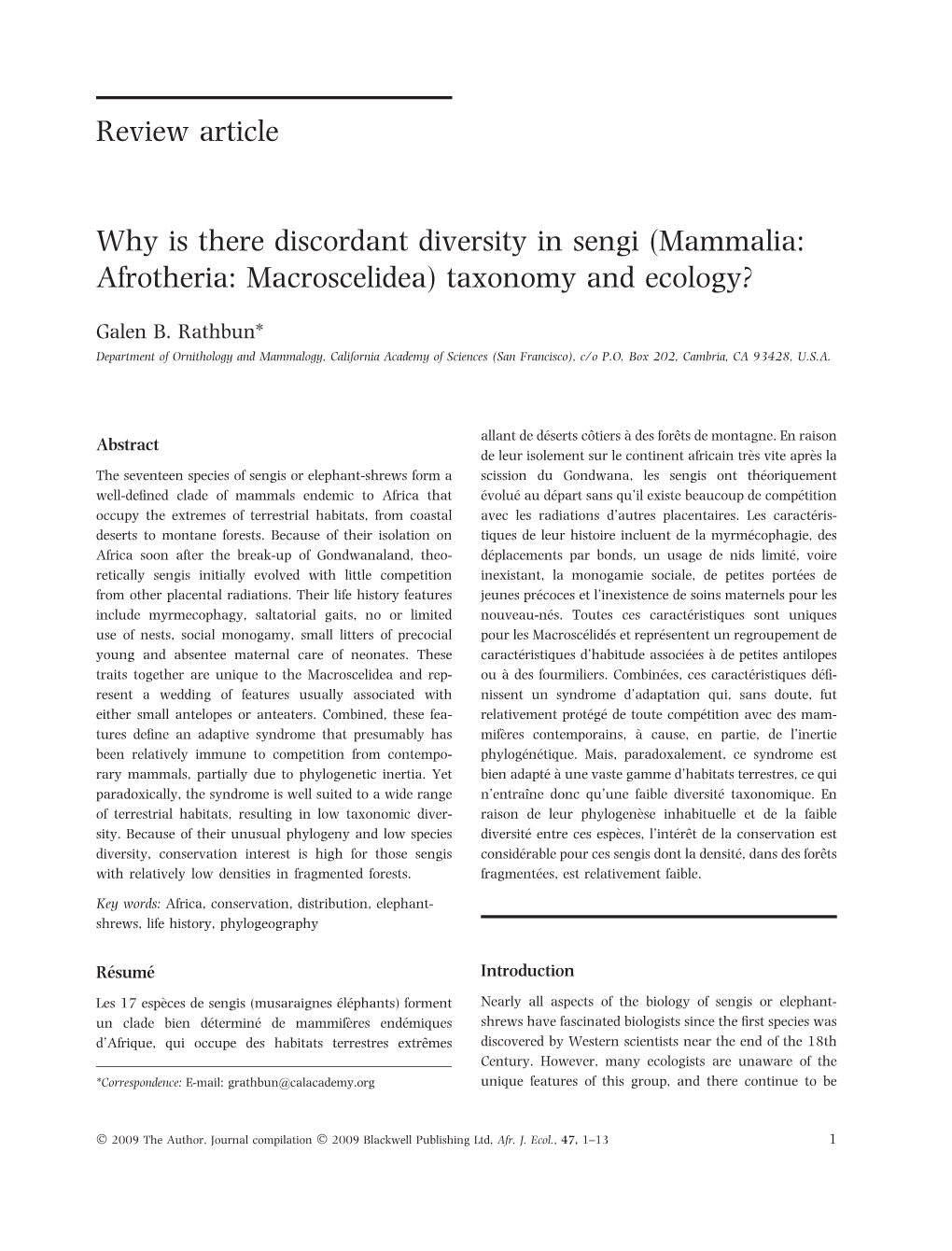 Review Article Why Is There Discordant Diversity in Sengi