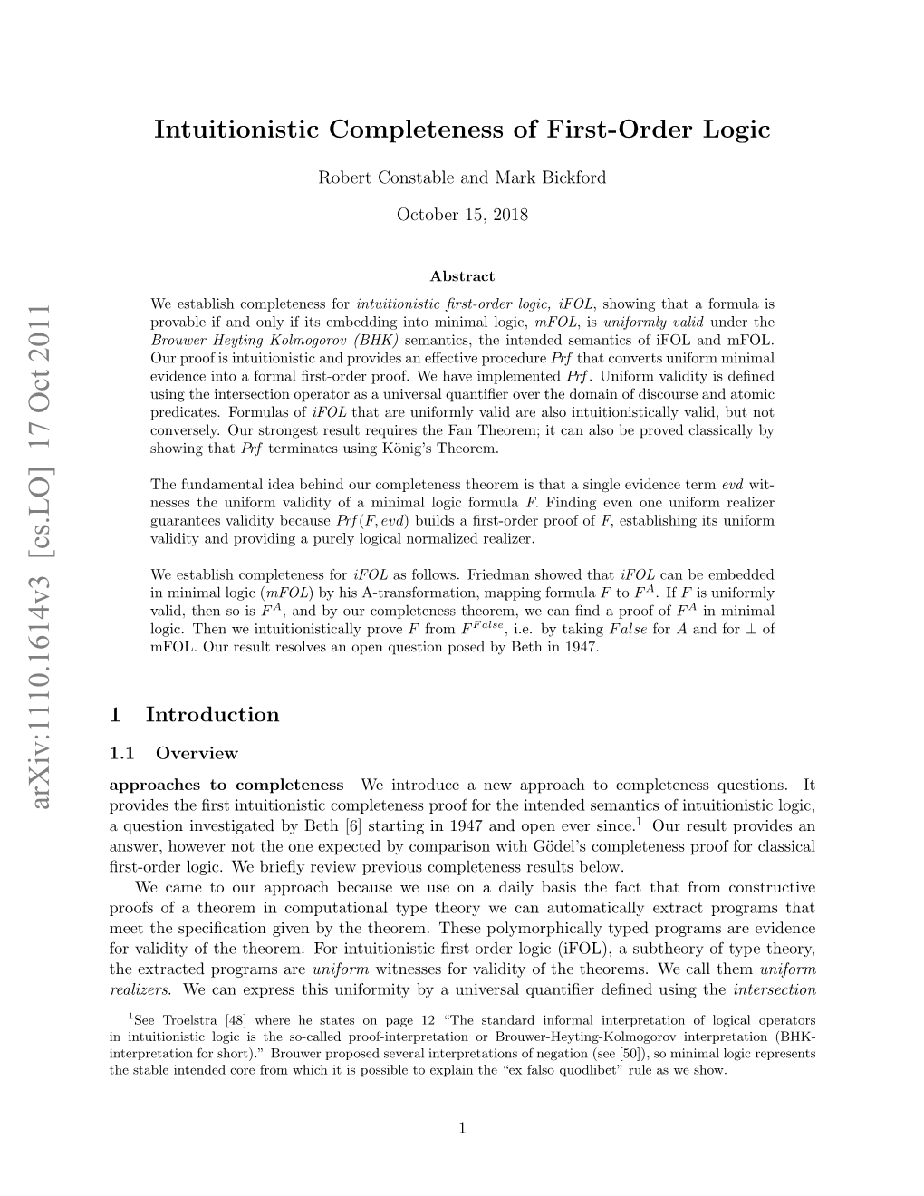 Intuitionistic Completeness of First-Order Logic with Respect to Uniform Evidence Semantics