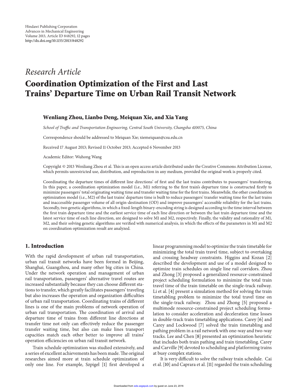 Research Article Coordination Optimization of the First and Last Trains’ Departure Time on Urban Rail Transit Network