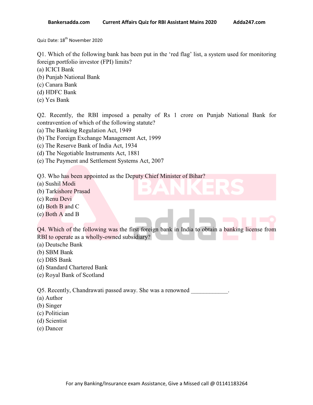 Q1. Which of the Following Bank Has Been Put In