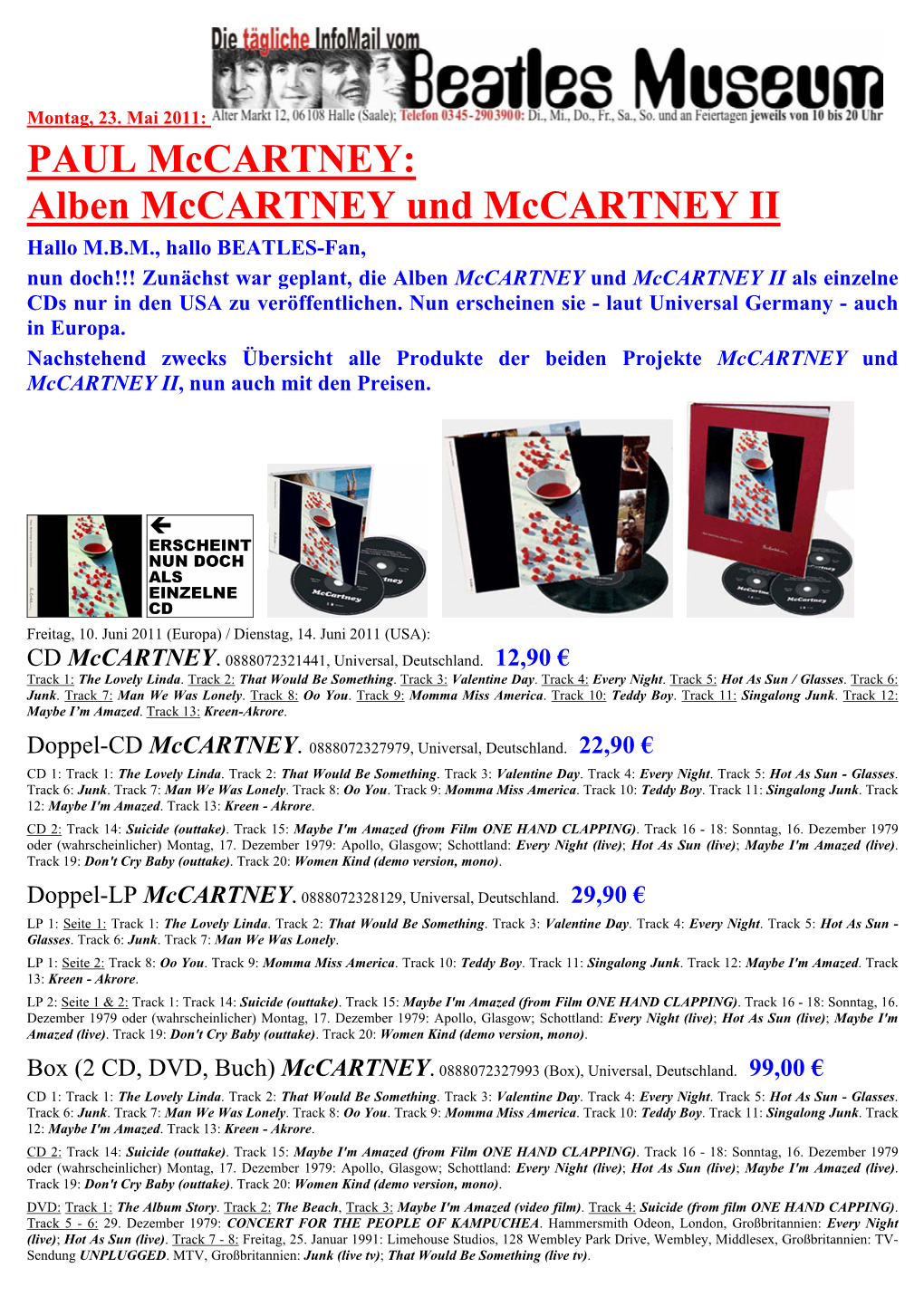 PAUL Mccartney: Alben Mccartney Und Mccartney II