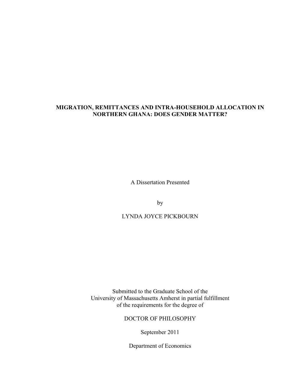 Migration, Remittances and Intra-Household Allocation in Northern Ghana: Does Gender Matter?