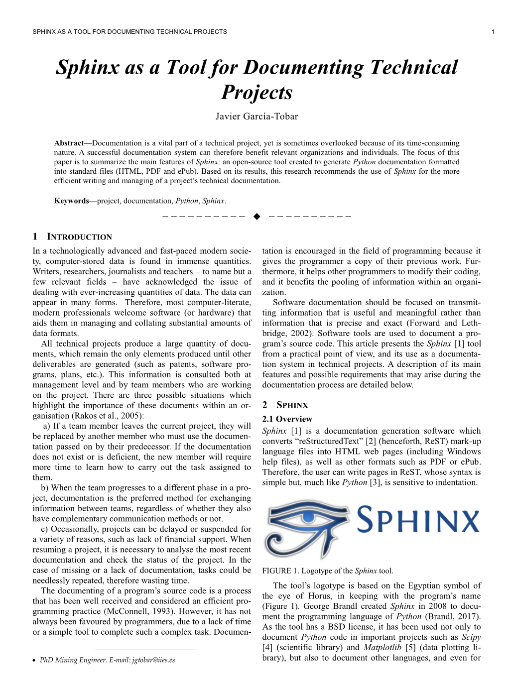 Sphinx As a Tool for Documenting Technical Projects 1