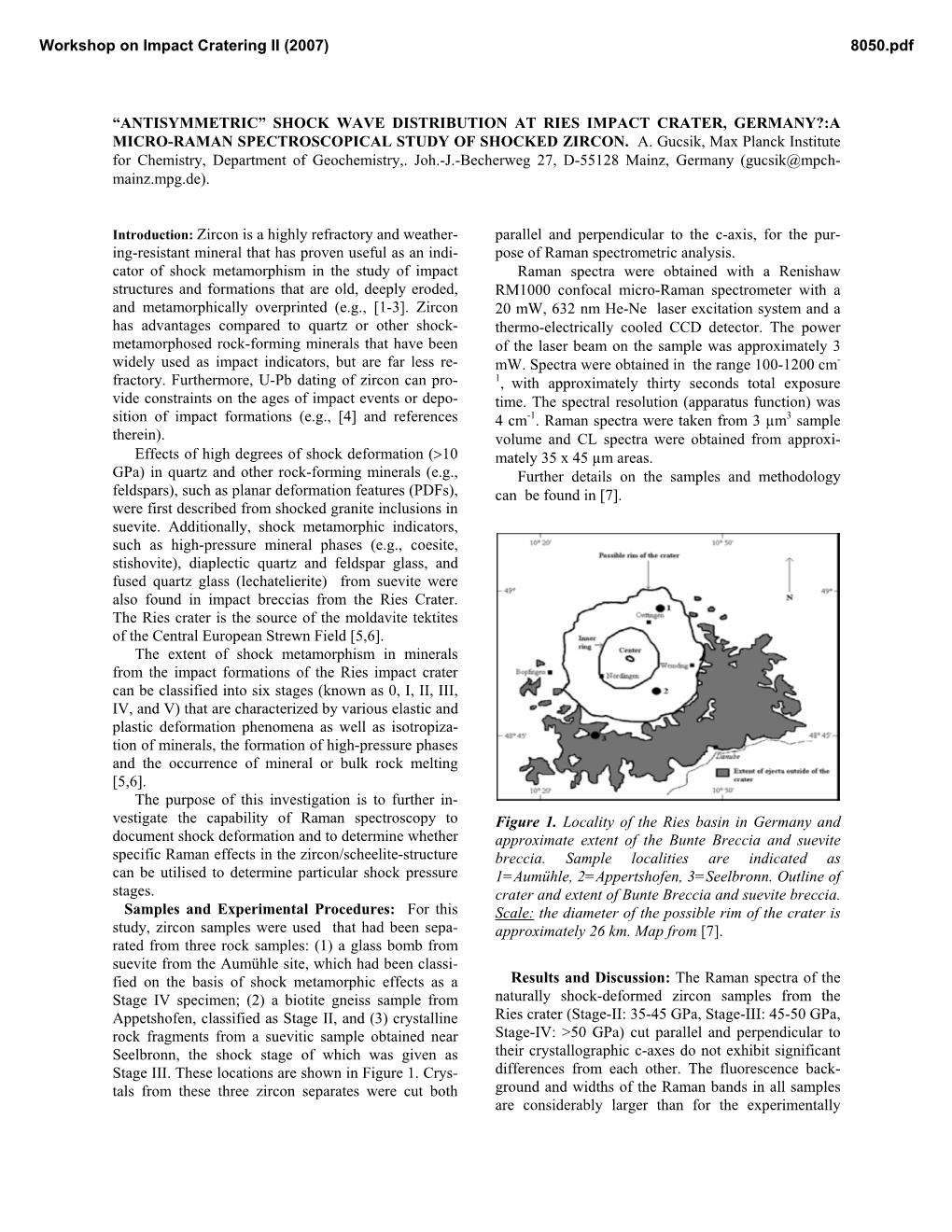 Shock Wave Distribution at Ries Impact Crater, Germany?:A Micro-Raman Spectroscopical Study of Shocked Zircon