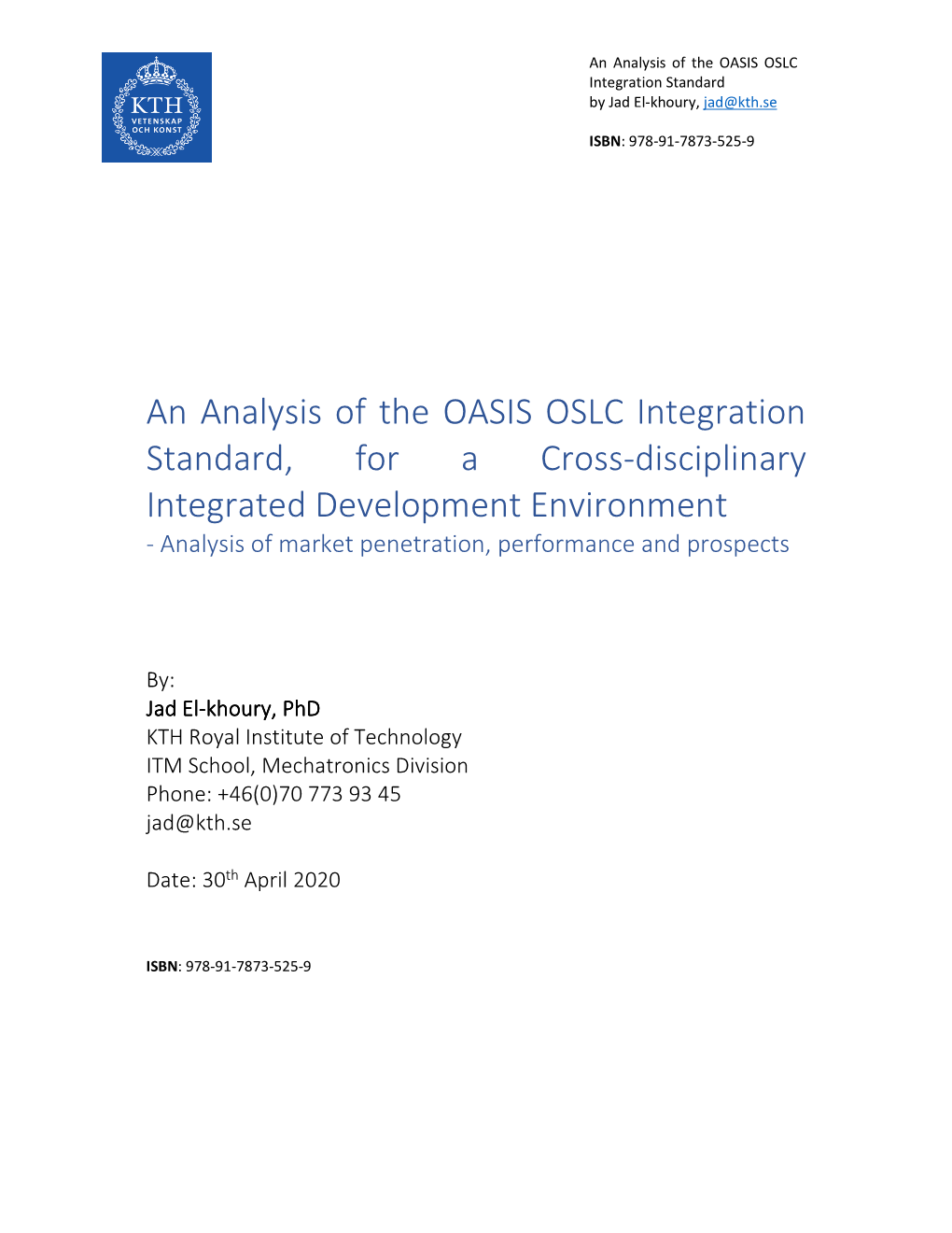 An Analysis of the OASIS OSLC Integration Standard, for a Cross