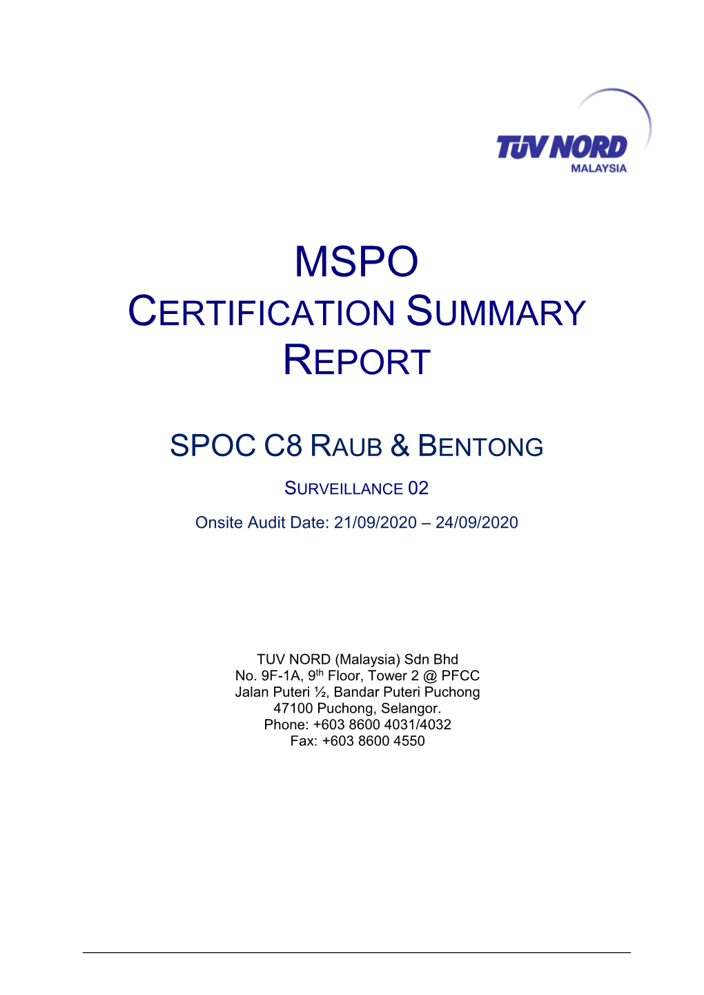 Certification Summary Report