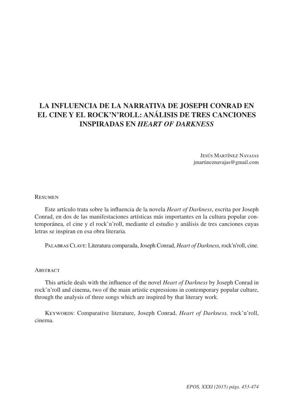 La Influencia De La Narrativa De Joseph Conrad En El Cine Y El Rock’N’Roll: Análisis De Tres Canciones Inspiradas En Heart of Darkness