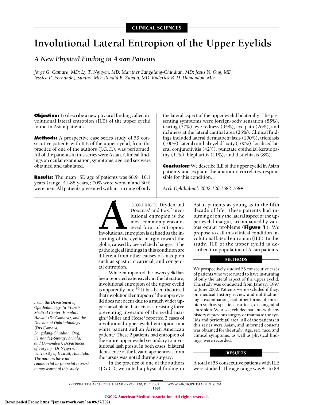 Involutional Lateral Entropion of the Upper Eyelids a New Physical Finding in Asian Patients