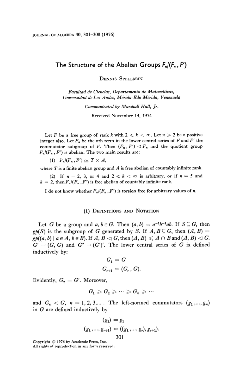 The Structure of the Abelian Groups F,/(F,, F’)