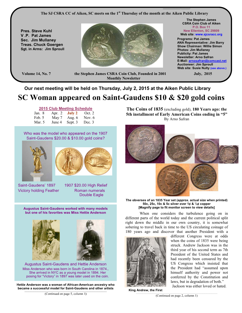 SC Woman Appeared on Saint-Gaudens $10 & $20 Gold Coins