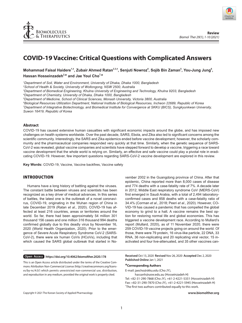 COVID-19 Vaccine: Critical Questions with Complicated Answers