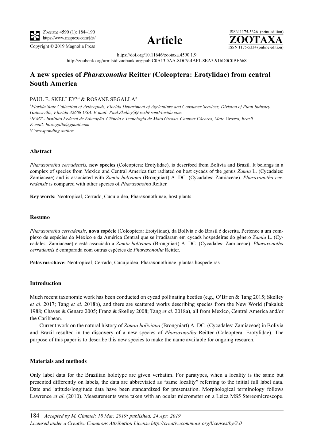 A New Species of Pharaxonotha Reitter (Coleoptera: Erotylidae) from Central South America