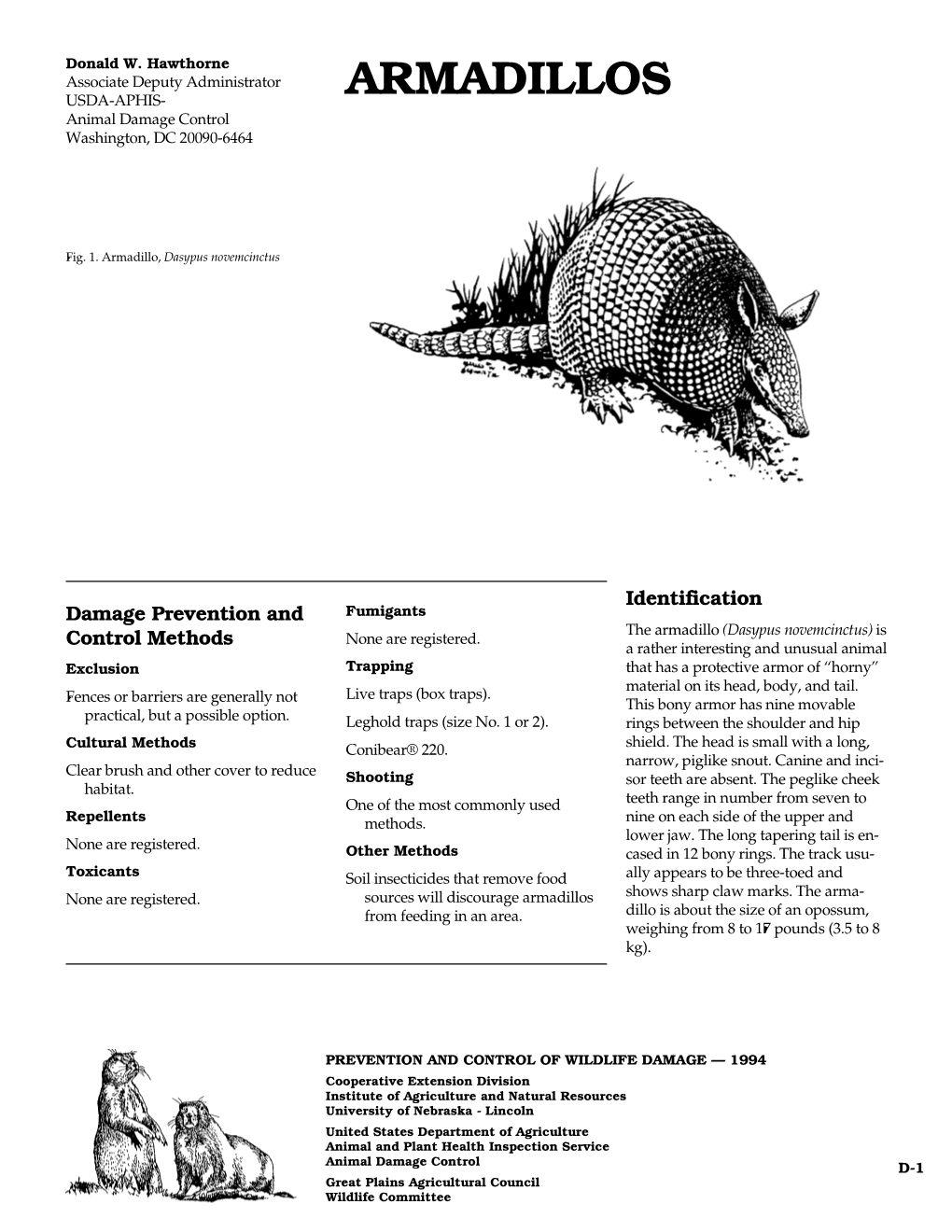 ARMADILLOS Animal Damage Control Washington, DC 20090-6464