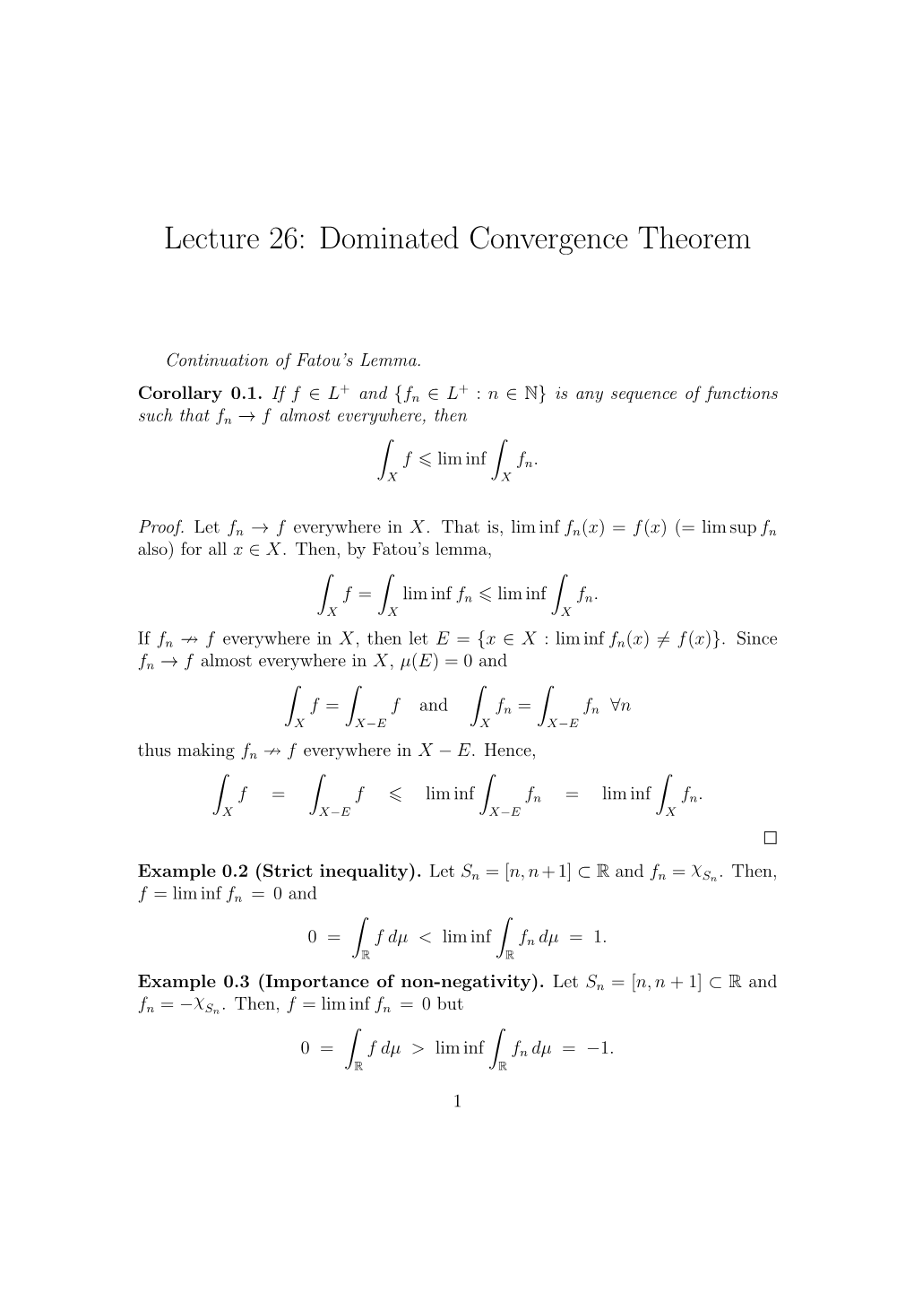 Lecture 26: Dominated Convergence Theorem