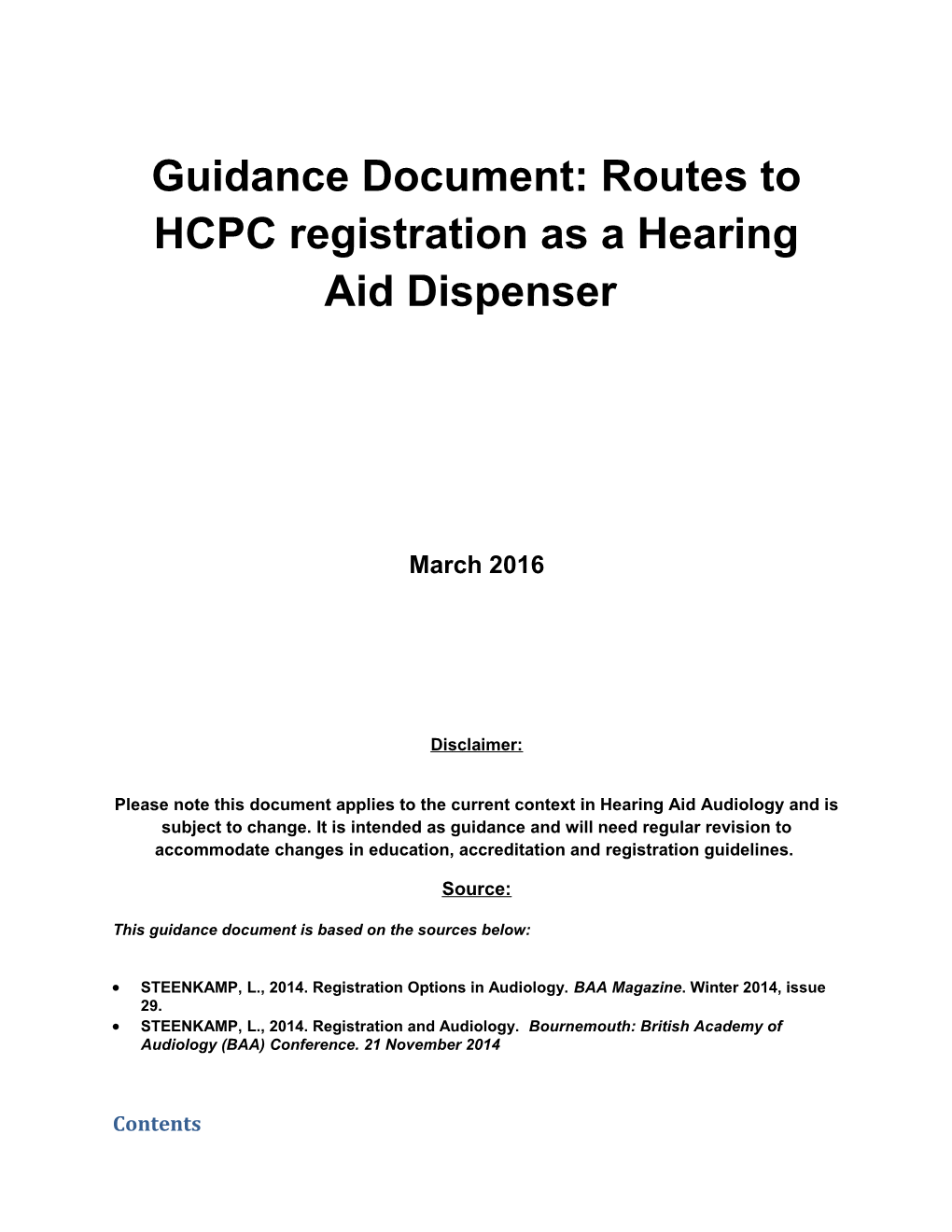 Guidance Document: Routes to HCPC Registration As a Hearing Aid Dispenser