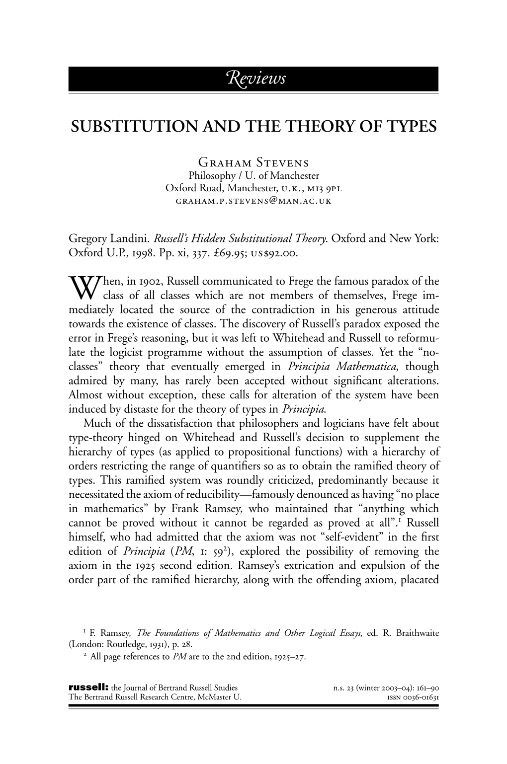 Review of Gregory Landini, Russell's Hidden Substitutional Theory