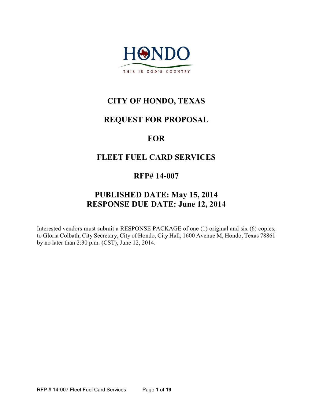 City of Hondo, Texas Request for Proposal for Fleet