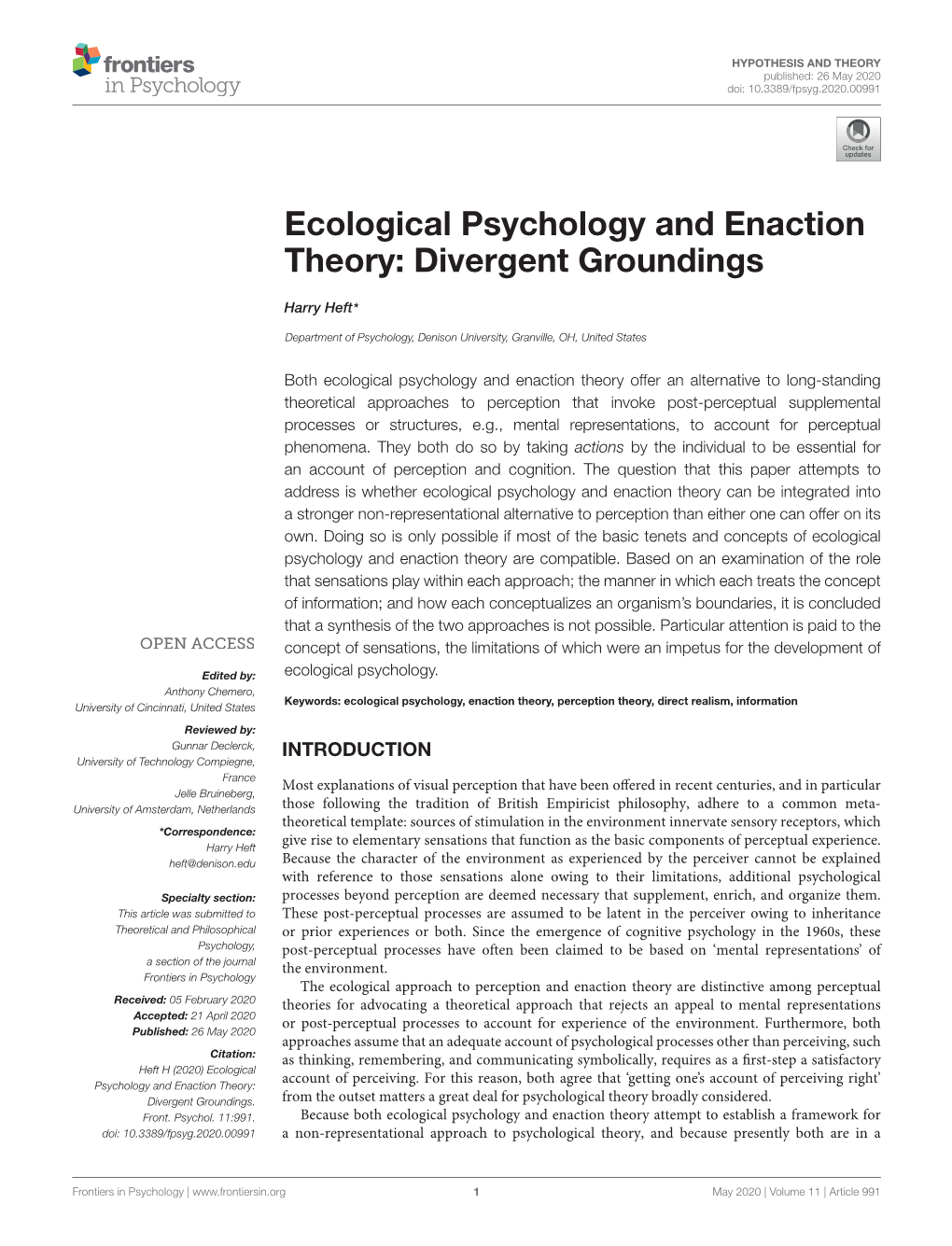 Ecological Psychology and Enaction Theory: Divergent Groundings
