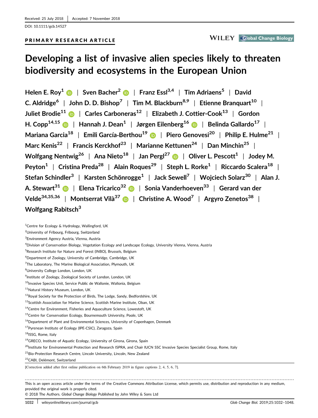 Developing a List of Invasive Alien Species Likely to Threaten Biodiversity and Ecosystems in the European Union