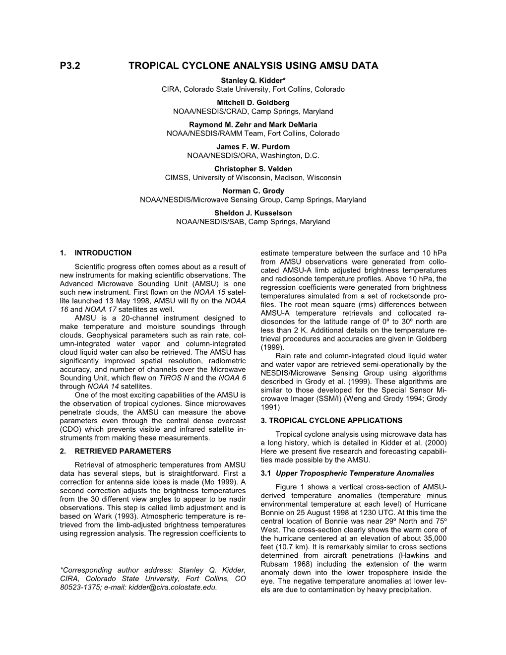 TROPICAL CYCLONE ANALYSIS USING AMSU DATA Stanley Q