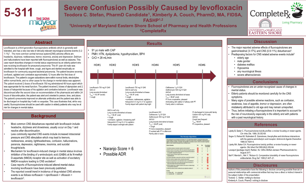 Severe Confusion Possibly Caused by Levofloxacin 5-311 Teodora C