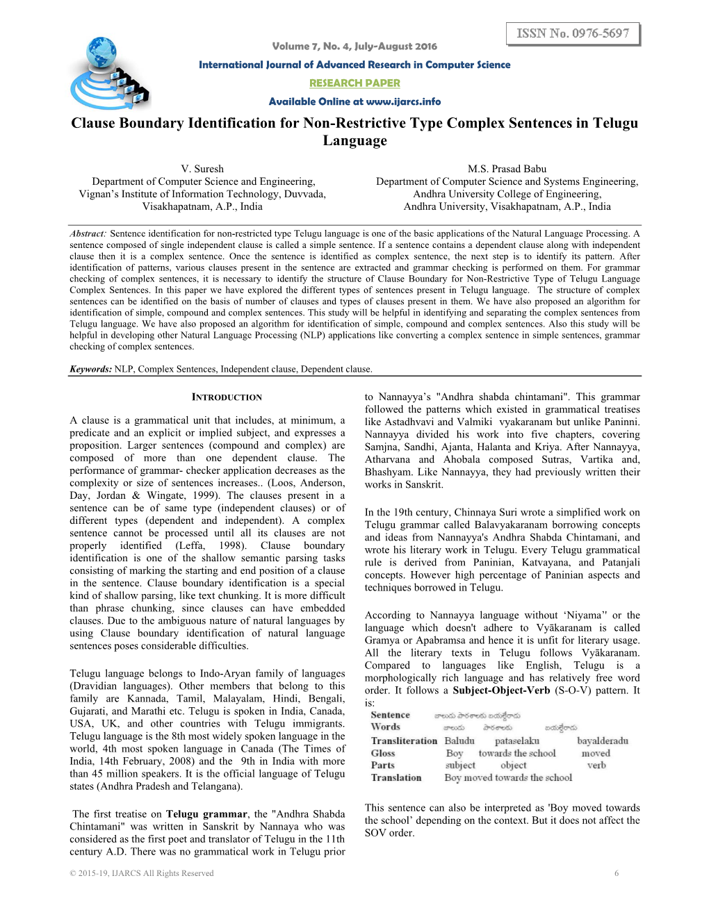 Clause Boundary Identification for Non-Restrictive Type Complex Sentences in Telugu Language