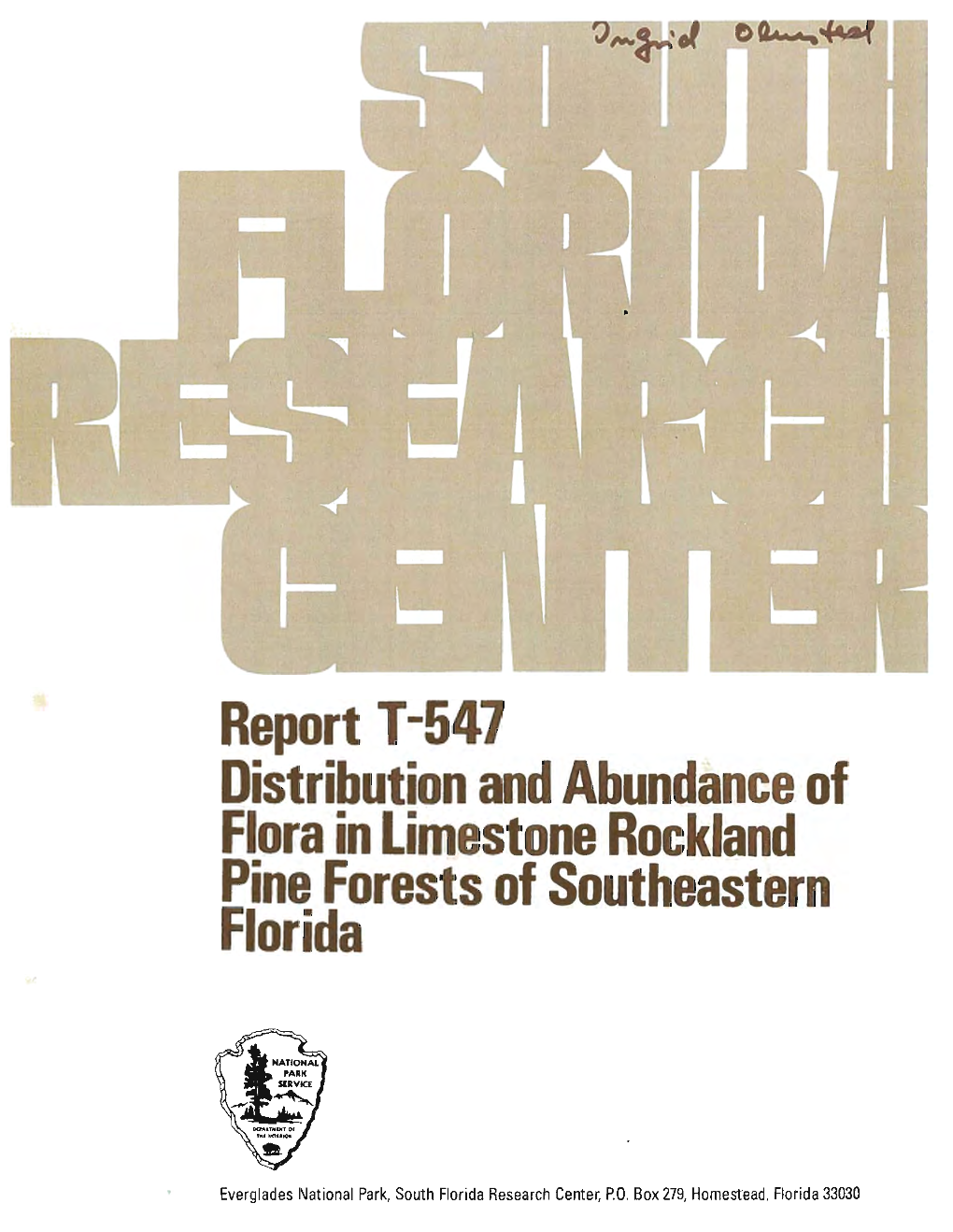 Distribution and Abundance of Flora in Limestone Rockland Pine Forests of Southeastern Florida