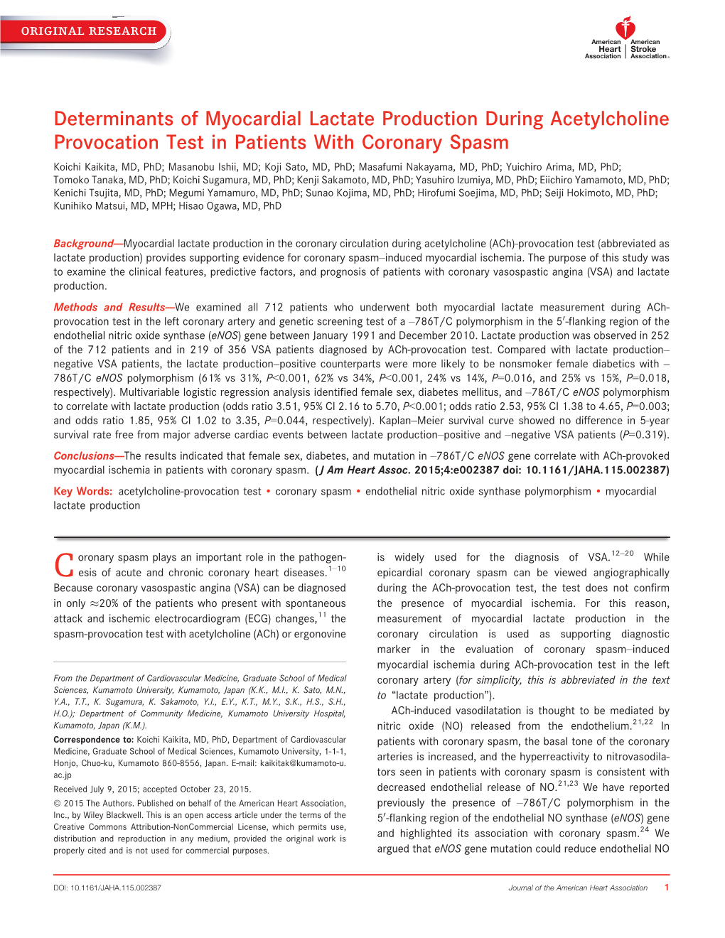 Determinants of Myocardial Lactate Production During Acetylcholine