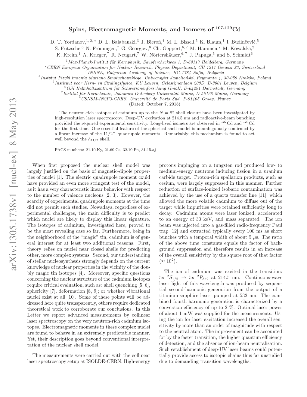 Arxiv:1305.1738V1 [Nucl-Ex] 8 May 2013 Ae Pcrsoystpa SLECR.High-Energy ISOLDE-CERN