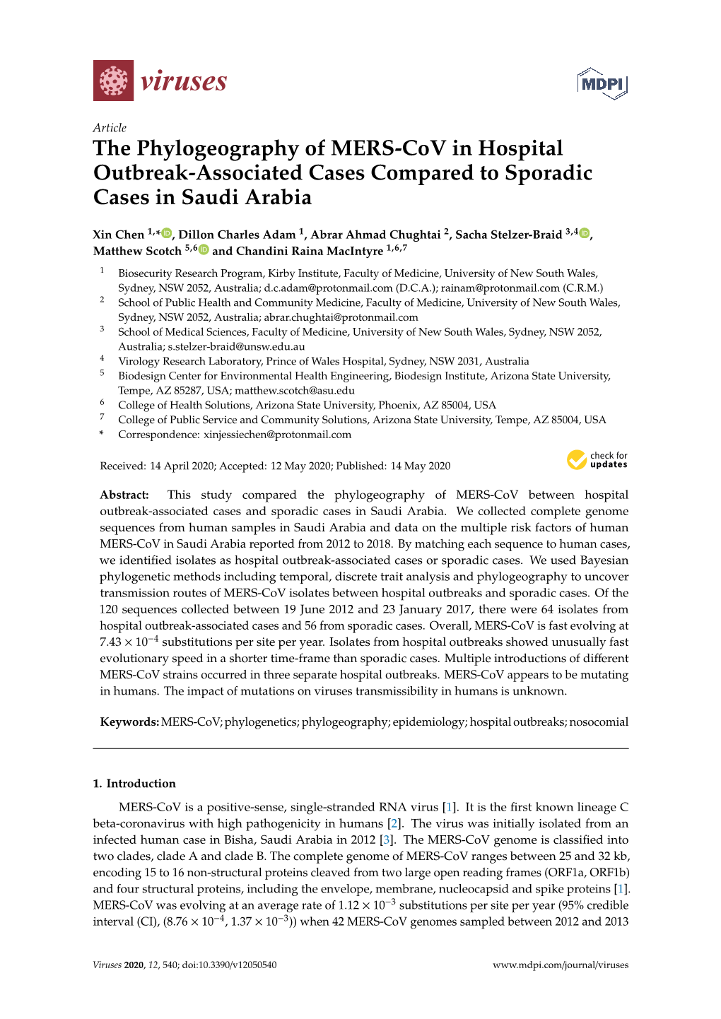 The Phylogeography of MERS-Cov in Hospital Outbreak-Associated Cases Compared to Sporadic Cases in Saudi Arabia