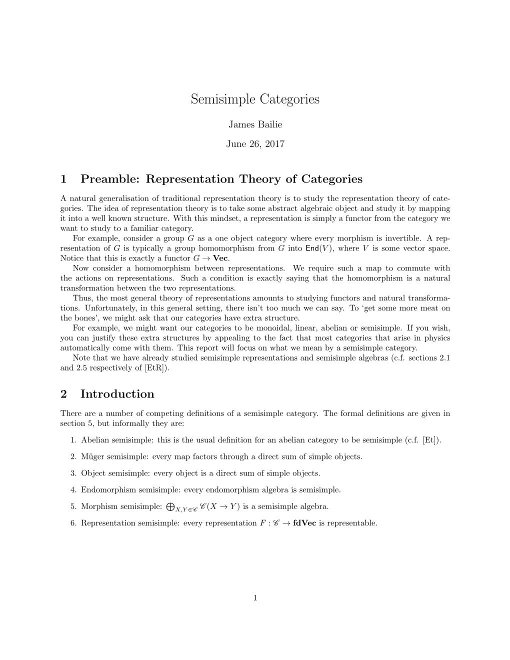 Semisimple Categories