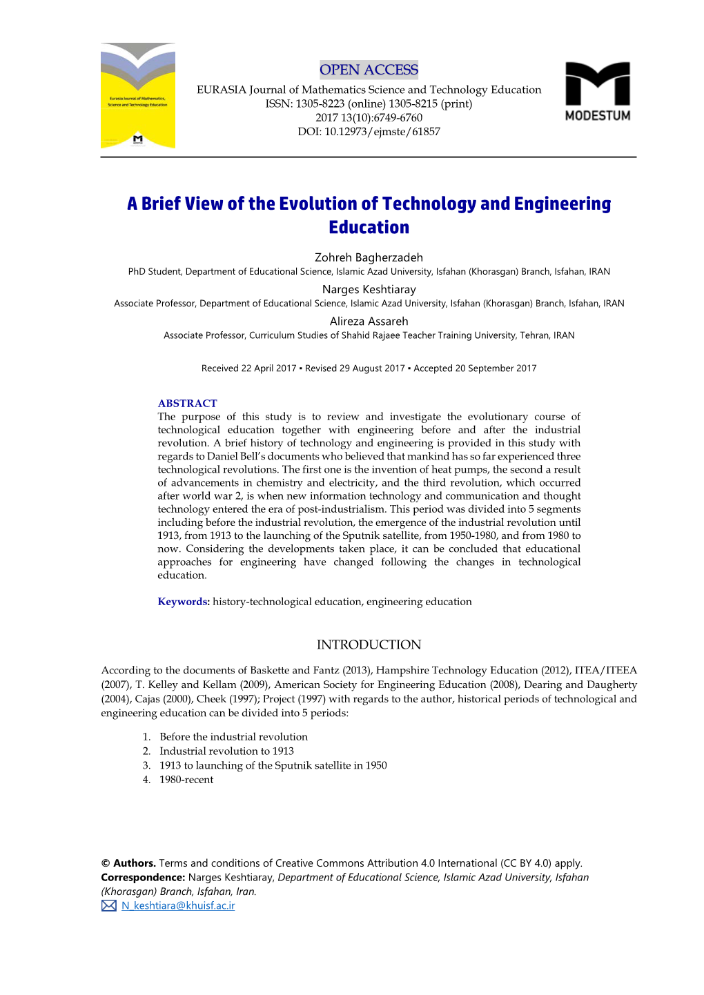 A Brief View of the Evolution of Technology and Engineering Education